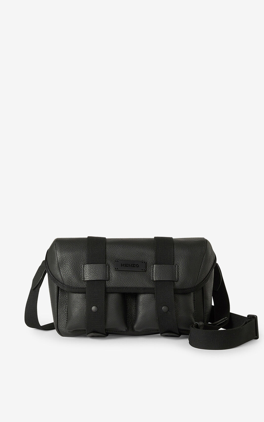 Sac Banane Kenzo Courier grained Cuir Homme Noir | SQHT-49850